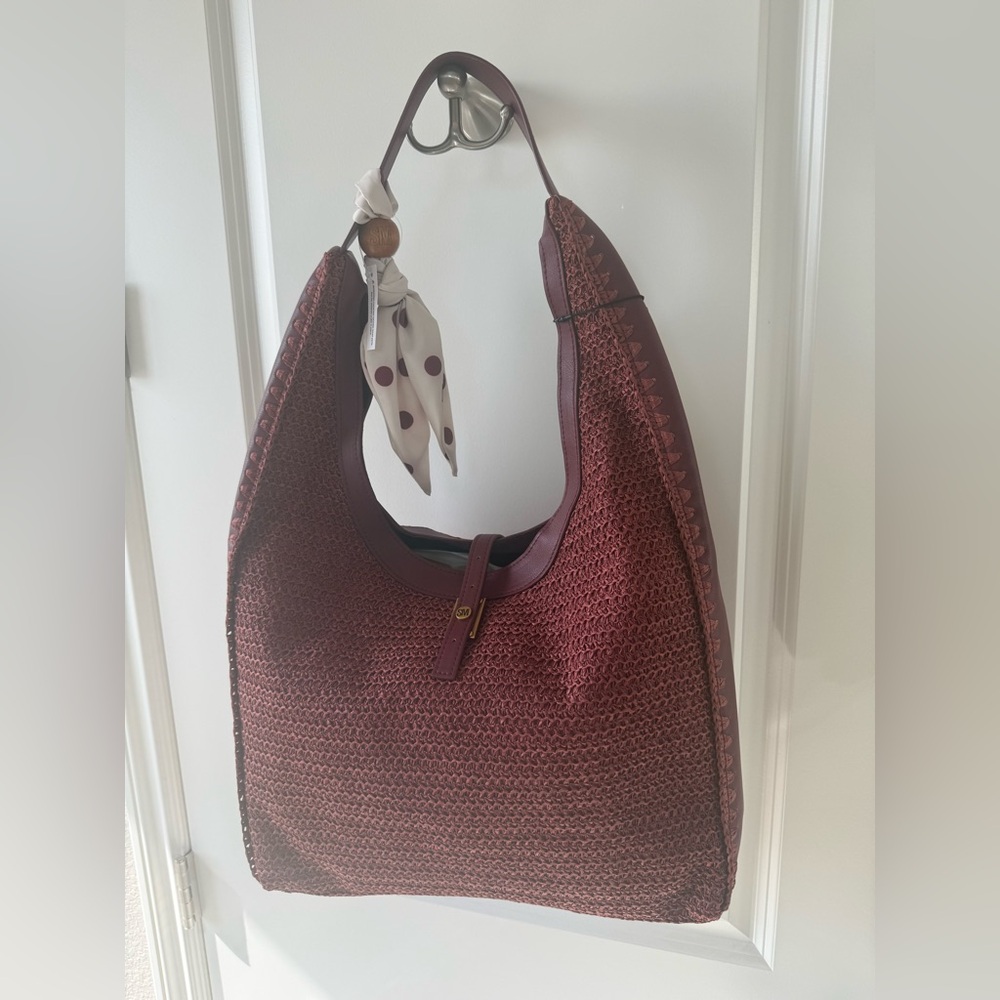 Steve Madden Straw Burgundy Hobo Bag NWT